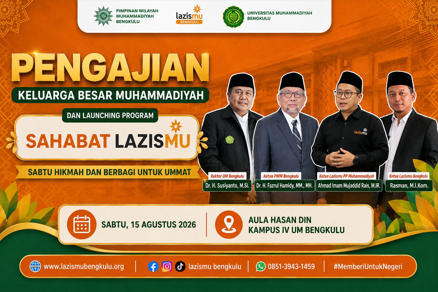Pengajian Keluarga Besar Muhammadiyah Bengkulu Perkuat LAZISMU dan Launching Program SAHABAT