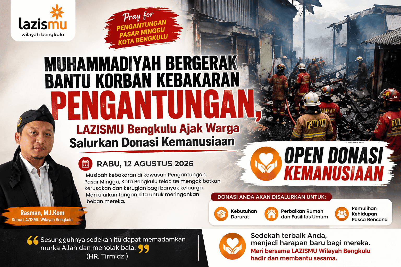 Muhammadiyah Bergerak Bantu Korban Kebakaran Pengantungan, LAZISMU Bengkulu Ajak Warga Salurkan Donasi Kemanusiaan